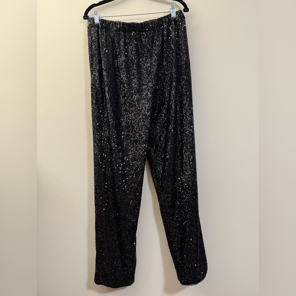 Farm Rio Black Sequin Straight Leg Pants -‎ L | Sparkle Chic Classy Night Out - Picture 6 of 13